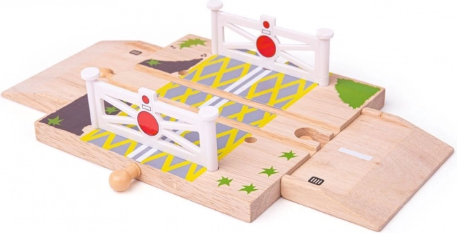 Passage à niveau en bois avec barrières pour circuits de voitures en bois