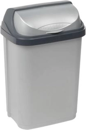 KEEEPER 10 L Plastic Swing-Top Trash Bin, Grey
