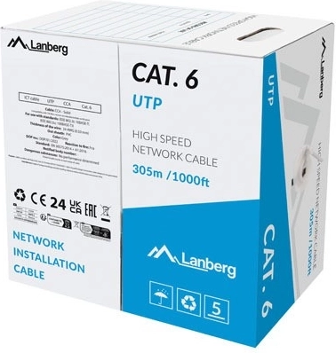 LAN Cable UTP Category 6, 305m CCA, Gray, Fluke Passed