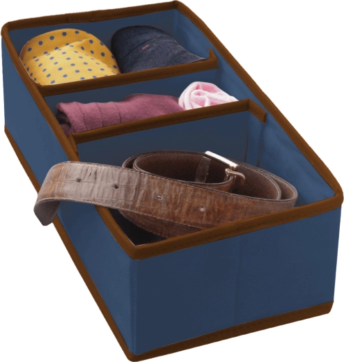 Textiel organizer voor lade met 3 vakken 30,5 × 15,5 × 10 cm – donkerblauw
