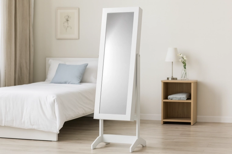 Weiße Schmuckschatulle mit Standspiegel 34 × 35,5 × 140 cm