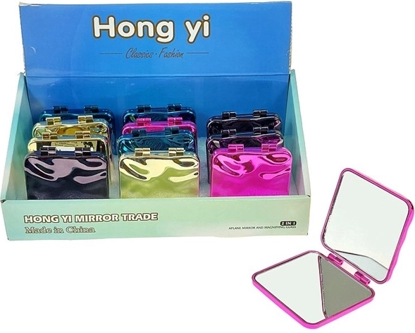 Glossy compact pocket mirror with a wavy surface