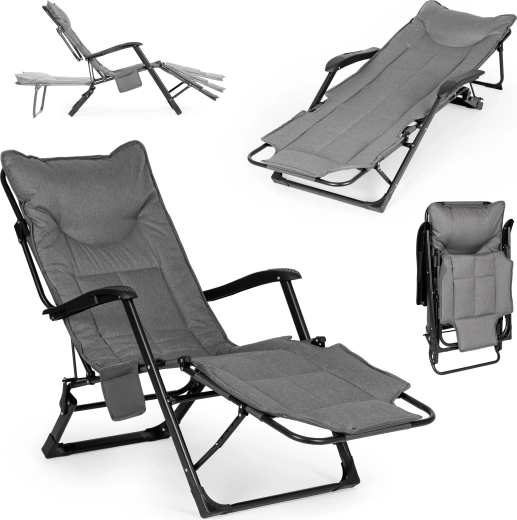 MultiGarden chaise longue de jardin pliante 2-en-1 avec repose-jambes à 3 positions, grise