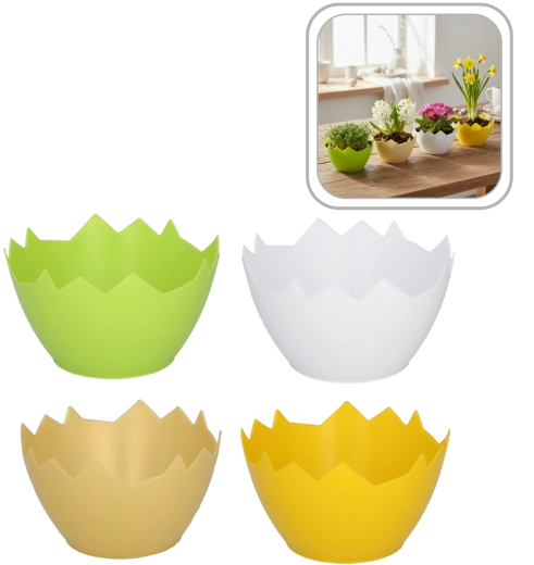 Kunststof bloempothoes in de vorm van een gebarsten eierschaal 12 cm