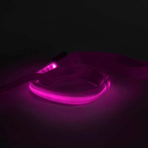 Laisse LED rose pour chiens avec batterie rechargeable