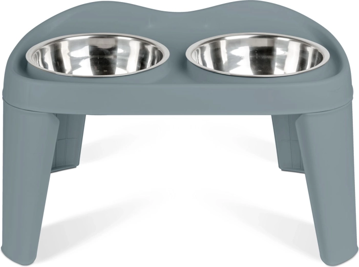 Support surélevé avec deux bols en acier inoxydable pour chiens et chats, taille M – gris
