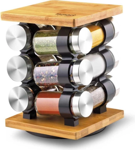 Lamart Gusto ensemble de 12 pots à épices avec support rotatif en bambou