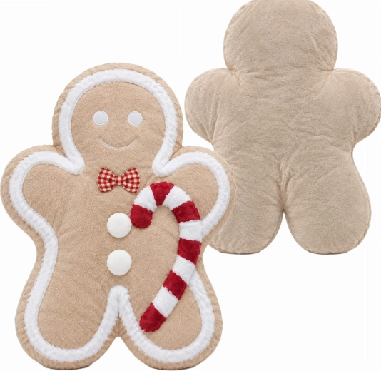 Coussin décoratif de Noël en forme de bonhomme en pain d’épices, 40 cm