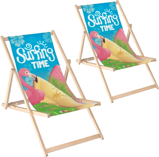 Lot de 2 chaises longues de plage et de jardin pliantes en bois avec inclinaison réglable