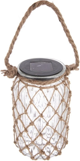 Solarlantaarn met LED van glas met jute omwikkeling