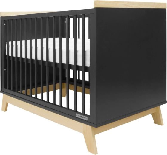 Lit bébé avec barrière New Baby Marcus 120 × 60 cm graphite/naturel