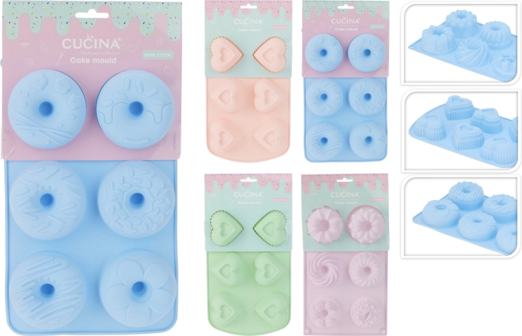 Moule en silicone pour pâtisserie – kouglof, donut et cœur (6 cavités)