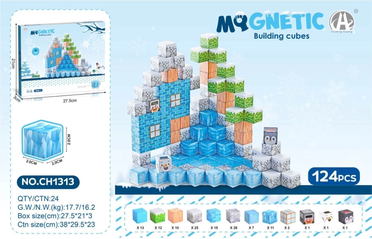 Magnetic 3D cubes for children – 124 pieces