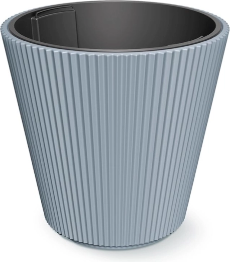 Plastic planter with ribbing 46.7 cm in light gray with insert