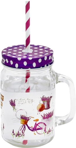 Mason-glas met rietje Lavendel 450 ml