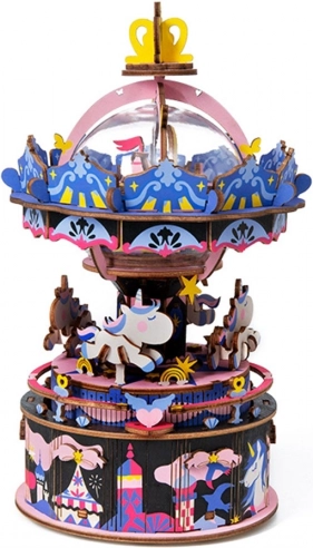 3D Wooden Puzzle Music Box Merry-Go-Round