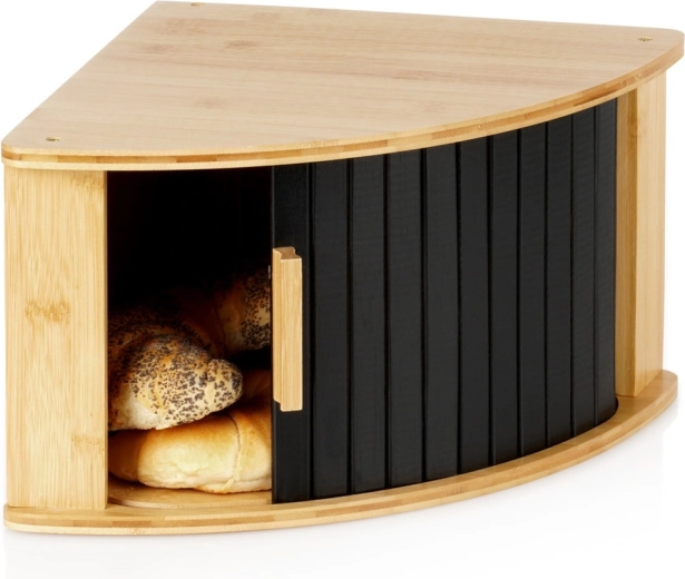 Vilde corner bamboo bread box with sliding doors, black, 29 × 29 × 20 cm