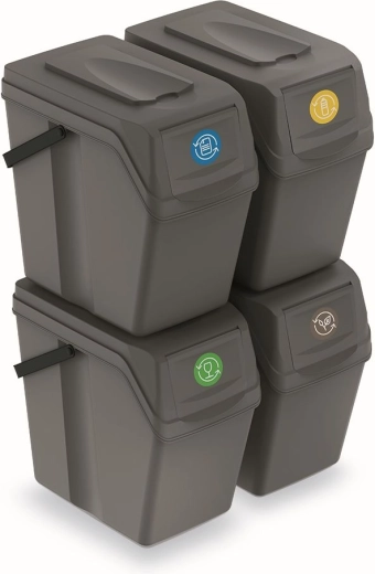 Set aus Sortierbehältern Sortibox II 4×25 l – Graustein