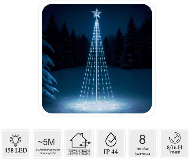 Sapin de Noël LED conique avec étoile 3 m, 458 LED, blanc froid, intérieur/extérieur