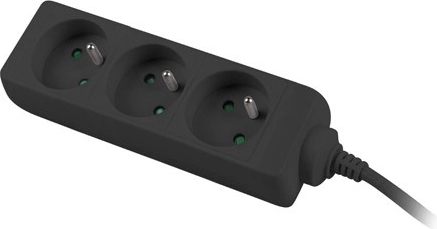 Extension power strip 1.5 m, black, 3 sockets with copper cable