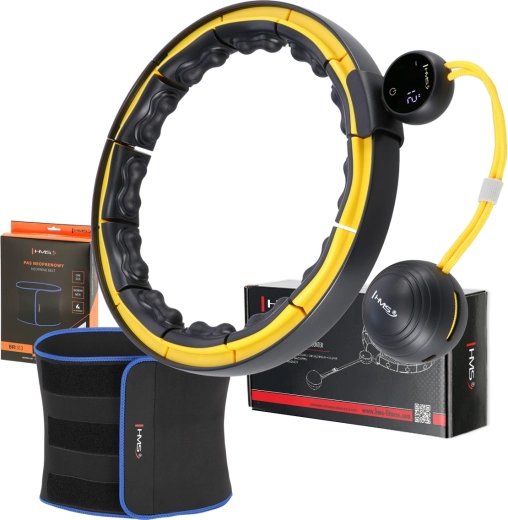 Set masserende hoelahoep met gewichtsbal HMS HHM21 en afslankriem BR1313 zwart/geel
