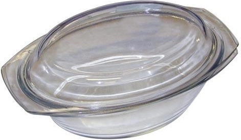 Ovale ovenschaal van glas met deksel 3,0 + 1,4 l, 35,4 × 21,3 cm