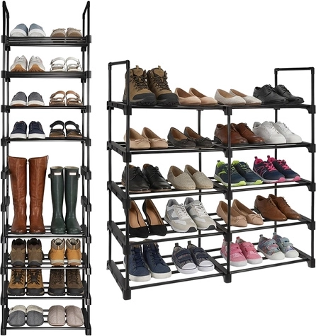 Schoenenrek RUHHY met planken, 10 niveaus, 45 × 30 × 174 cm, zwart