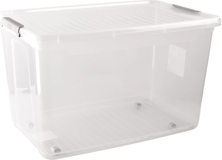 Aufbewahrungsbox 56 l mit Deckel, Clips und Rollen (59 × 38 × 35,5 cm)