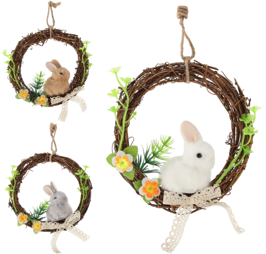 Couronne de Pâques avec lapin 15 × 15 cm