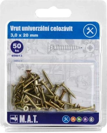 Vis universelles à filetage total 3,0 × 20 mm, zinguées, 50 pcs