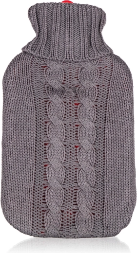 Hot water bottle with knitted cover 2 L gray