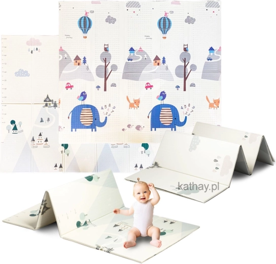 Double-sided foldable educational foam mat for children 180 × 200 cm – elephant