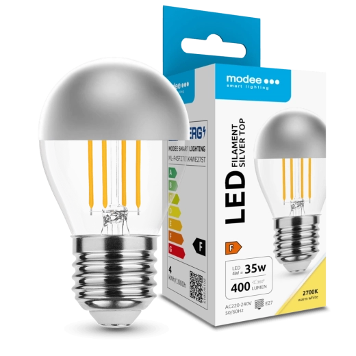 Modee LED Glühlampe Filament Globe Mini P45 Silver Top 4 W E27 400 lm warmweiß