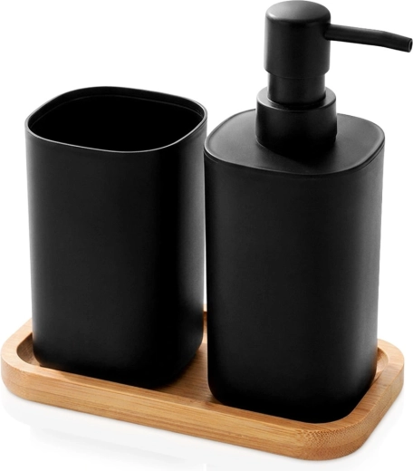 Bathroom Solutions bathroom set with dispenser and cup 350 ml, black, 3 pieces