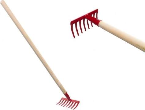 Kinderhark voor in de tuin met houten steel – Rood