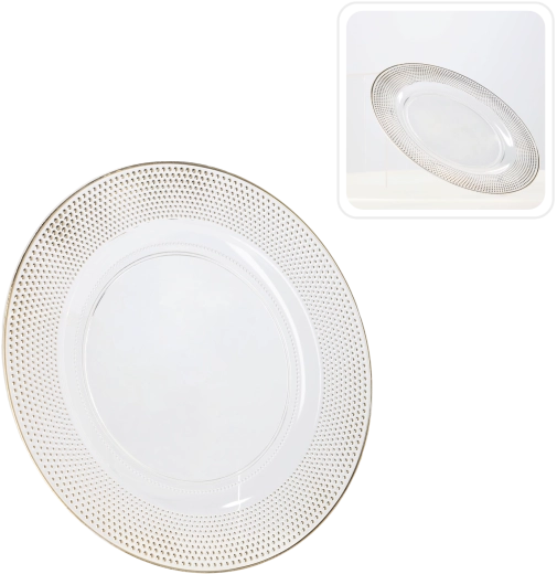 Transparant ronde onderbord met goudaccent 33 cm (6 stuks)