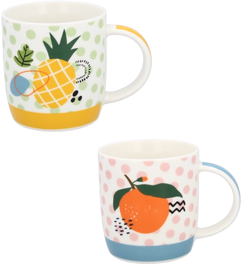 Porcelain mug with tropical pineapple and orange motif 365 ml