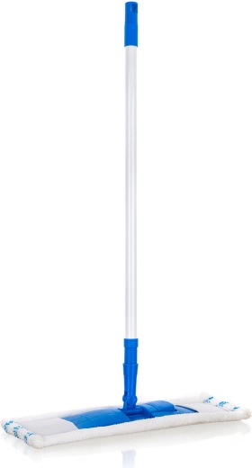 Flat microfiber mop with telescopic handle, dark blue