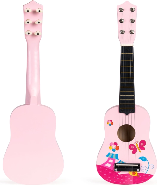 Children's Pink Wooden Guitar with Metal Strings ECOTOYS