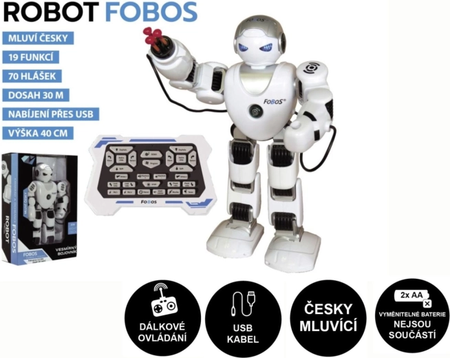 Interactive robot FOBOS RC, walking and Czech-speaking, 40 cm, USB charging