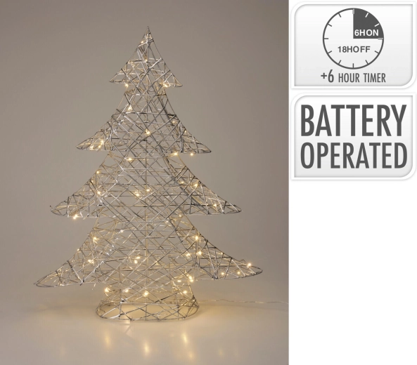 Zilveren LED-kerstboom met timer 60 cm