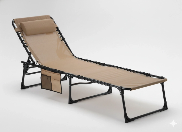 Chaise longue de jardin pliable avec poche, crème 190 × 58 × 30 cm