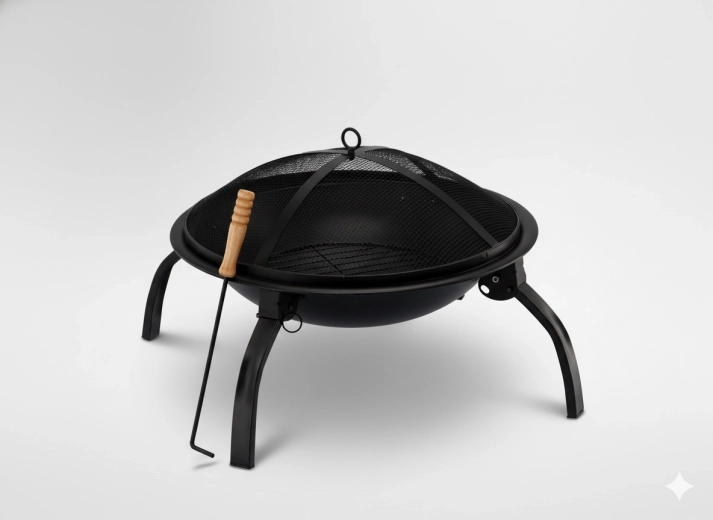 Garden fire pit with lid and poker 56 × 56 × 39.5 cm