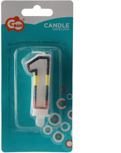 Birthday candle number 1 with brocade, white with colored outline