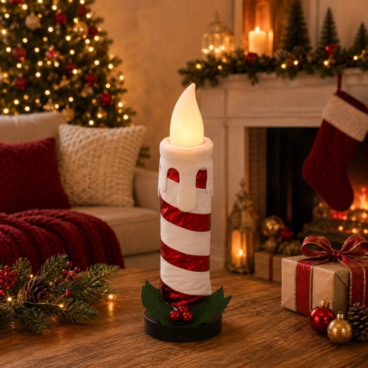 Christmas LED Candle Decoration, White and Red, 60 cm