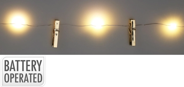 Kerst LED-verlichting met clips 0,9 m, warm wit (set van 10)
