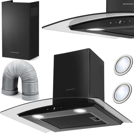 Chimney kitchen hood 60 cm BERDSEN BT-216, black glass