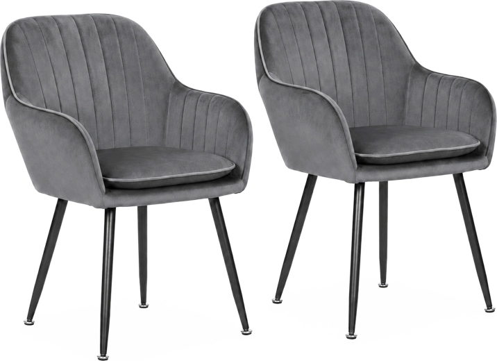 ModernHome set of 2 upholstered velvet dining chairs with armrests, dark gray