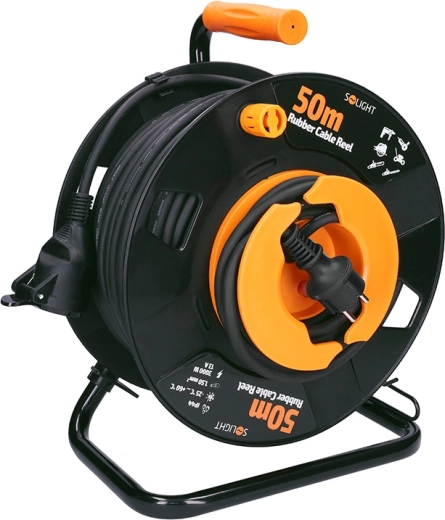 Solight buitenverlengkabel op haspel 50 m, 1 stopcontact, rubberen kabel, IP44