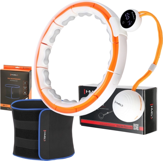Set masserende hula hoop met gewicht HMS HHM21 en afslankriem BR1313 wit/oranje